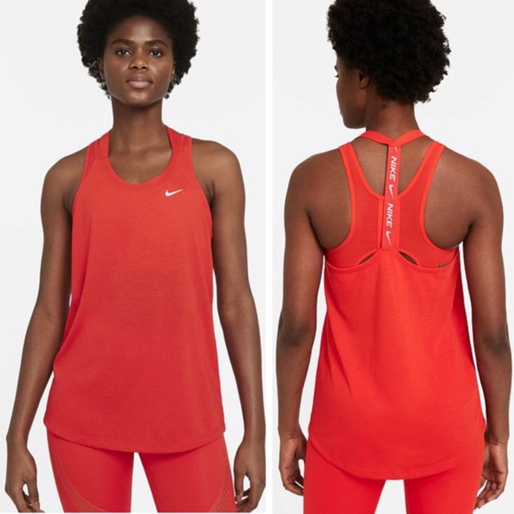 Nike Dri-FIT Vibrant Orange Red Embroidery Swoosh  Training Racerback Tank Top L